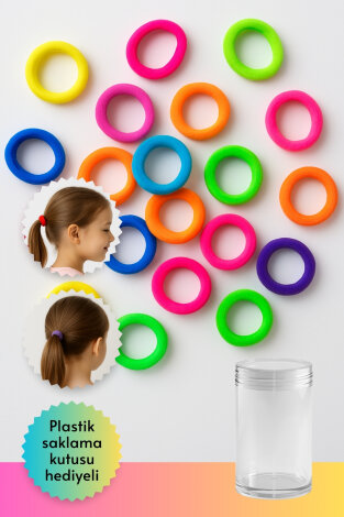 32 adet lastikli saç tokası, karışık renkli (2 adet Saklama Kutusu Hediyeli) - Bimotif