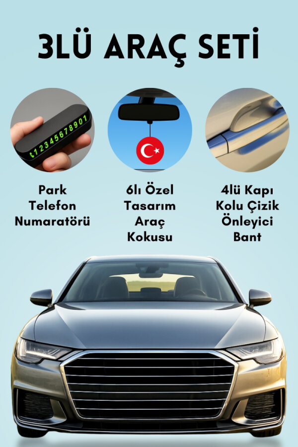 3lü Araç Seti (Numaratör, 6 adet Özel Tasarım Araç Kokusu, 4 adet Kapı Kolu Çizik Önleyici Bant) - 1