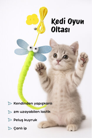 3lü Kedi Oyuncakları Seti (1 adet Kedi Nanesi Topu Catnip, 1 adet Kedi Oltası, 4'lü Kedi Zili Topu) - Bimotif (1)