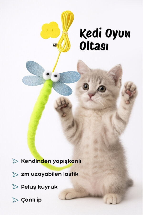 3lü Kedi Oyuncakları Seti (1 adet Kedi Nanesi Topu Catnip, 1 adet Kedi Oltası, 4'lü Kedi Zili Topu) - 2