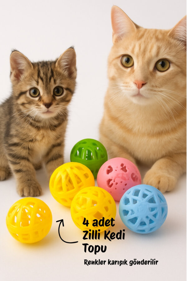 3lü Kedi Oyuncakları Seti (1 adet Kedi Nanesi Topu Catnip, 1 adet Kedi Oltası, 4'lü Kedi Zili Topu) - 5