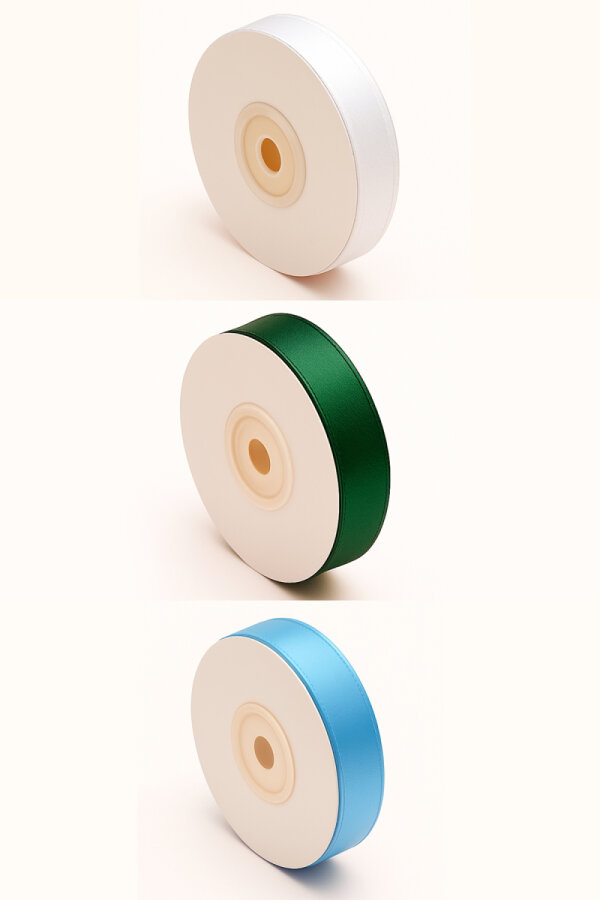 3lü Organze kurdele seti, 20 metre, 10mm (Beyaz, Yeşil, Mavi) - 1