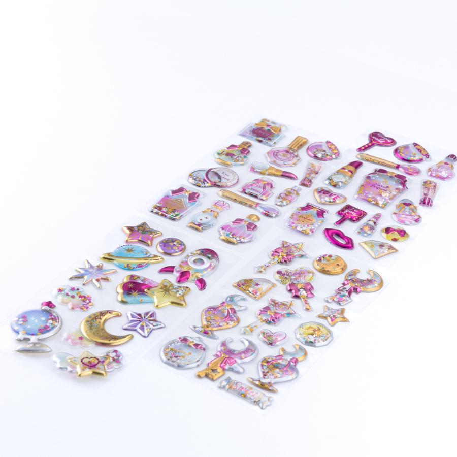 4 adet 3D kabartmalı boncuk dolgulu sihirli sticker seti - 1