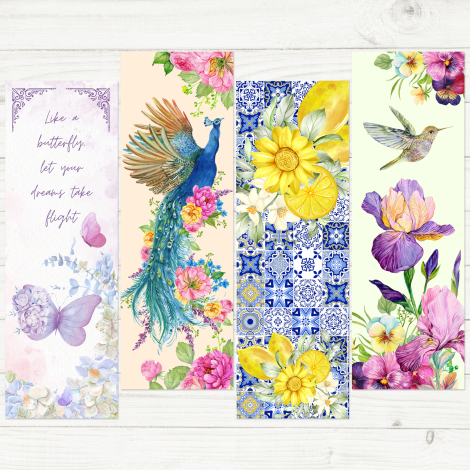 4 adet kitap ayracı seti, Flowers - Bimotif
