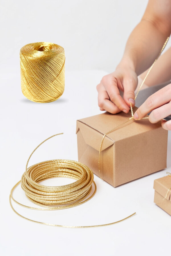 40 metre dekoratif simli altın monofil ip, paket ipi, bileklik ipi, metalik ip - 1