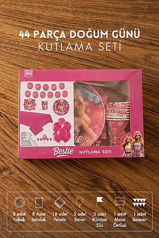 44 Parça Doğum Günü Seti, Bestie Kız Çocuk (Tabak, Bardak, Peçete, Balon, Masa Örtüsü, Süs, Flama) - Bimotif
