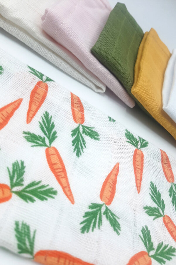 4lü organik müslin bebek salya mendili, 25x25 cm / Kız Desenli - 3