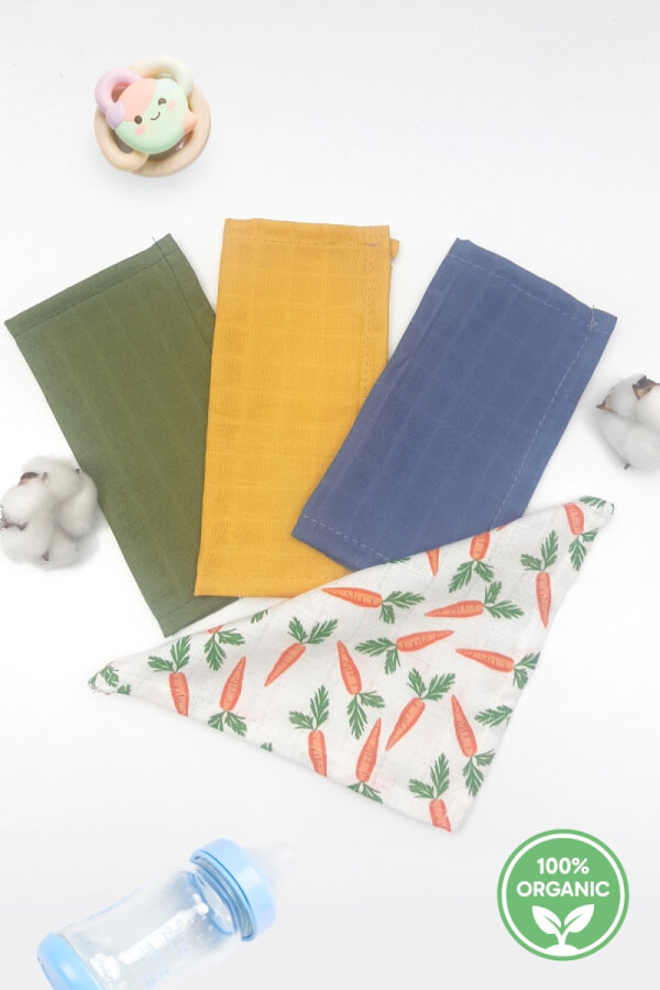 4lü organik müslin bebek salya mendili, 25x25 cm / Erkek Desenli - 1