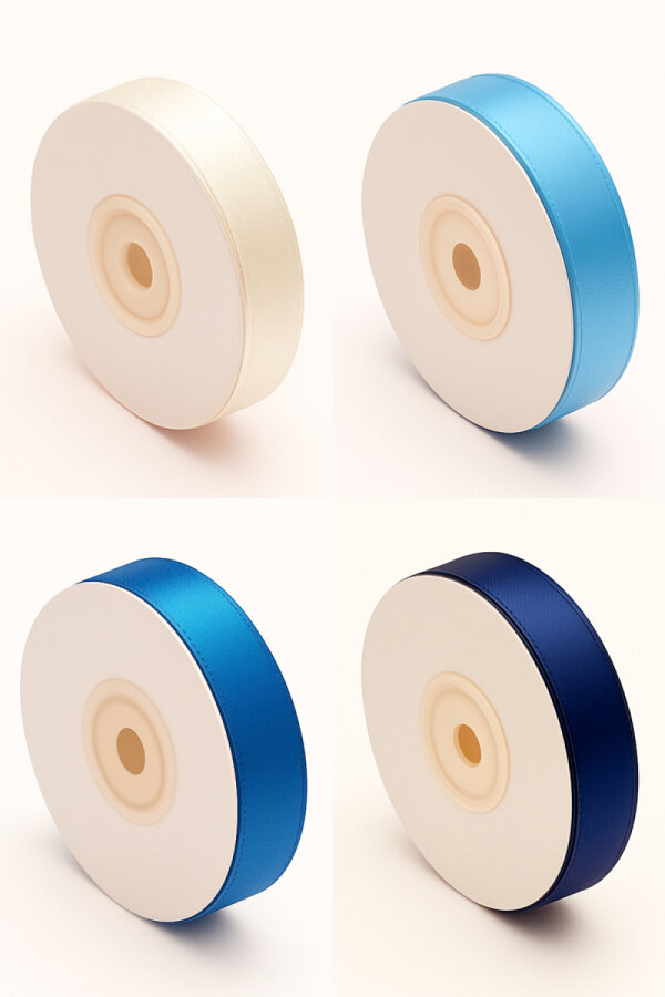 4lü Organze kurdele seti, 20 metre, 10mm (Lacivert, Mavi, Açık Mavi, Beyaz) - 1