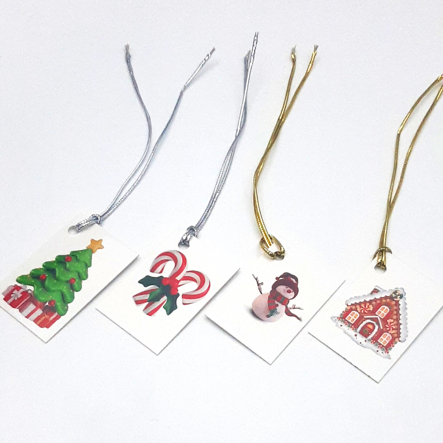 4lü yılbaşı ağacı sallantı kartı 4x6 cm, (İpler dahildir) - 1