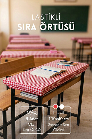 5 adet Okul Sıra Örtüsü (Lastikli) 110x40 cm - Kırmızı - (Tüm Standart Sıralarla Uyumludur) - Bimotif