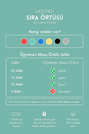 5 adet Okul Sıra Örtüsü (Lastikli) 110x40 cm - Kırmızı - (Tüm Standart Sıralarla Uyumludur) - 3