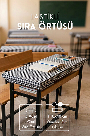 5 adet Lastikli Okul Sıra Örtüsü (Pamukludur) 110x40 cm - Siyah - (Tüm Standart Sıralara Uyumludur) - Bimotif