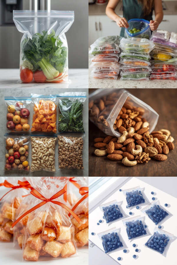 5 farklı ölçü kilitli şeffaf buzdolabı poşet seti, 100 adet (Taze saklama ve çerez poşetleri) - 1