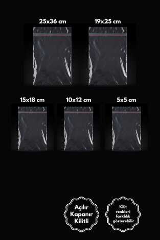 5 farklı ölçü kilitli şeffaf buzdolabı poşet seti, 100 adet (Taze saklama ve çerez poşetleri) - Bimotif (1)