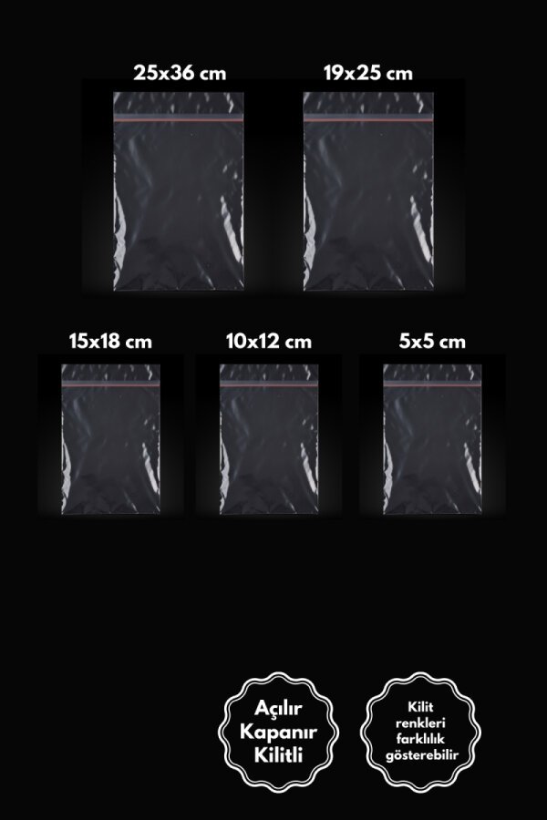 5 farklı ölçü kilitli şeffaf buzdolabı poşet seti, 100 adet (Taze saklama ve çerez poşetleri) - 2