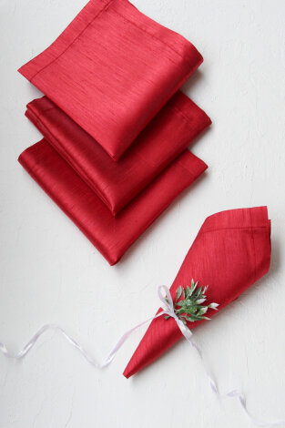 5 parça osmanlı ipeği sofra seti (1 adet Masa Örtüsü, 4 adet Peçete) / Kırmızı - 3