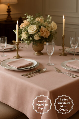 5 parça osmanlı ipeği sofra seti (1 adet Masa Örtüsü, 4 adet Peçete) / Somon - Bimotif