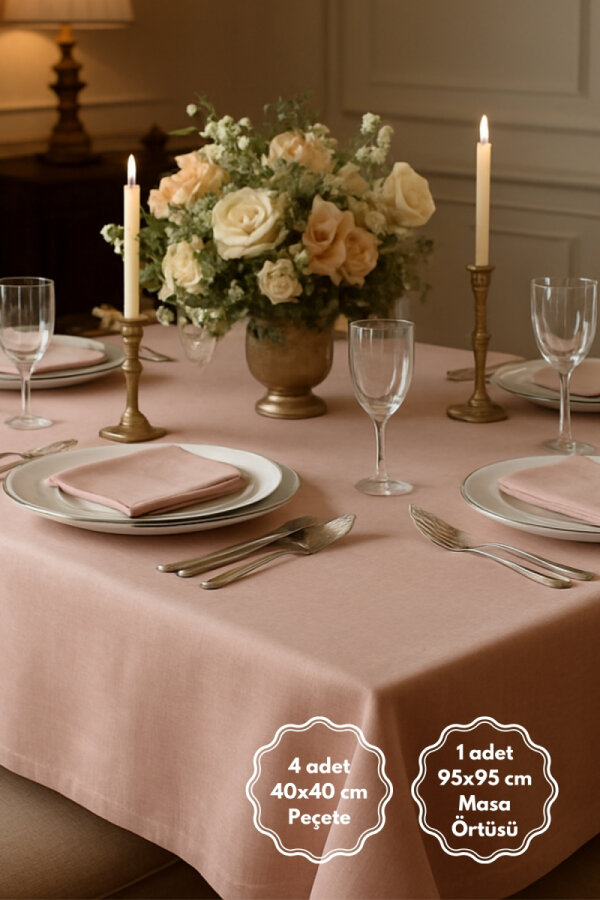 5 parça osmanlı ipeği sofra seti (1 adet Masa Örtüsü, 4 adet Peçete) / Somon - 1