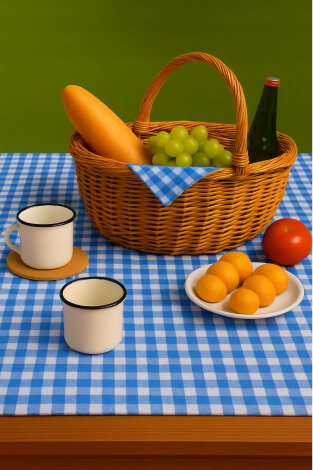 5 parça pötikare piknik seti, masa örtüsü ve 4 peçete / Mavi (120x120 cm) - Bimotif (1)