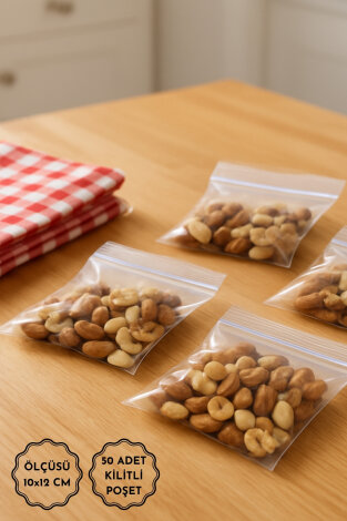 50 adet kilitli piknik atıştırmalık poşeti, 10x12 cm (Kuruyemiş ve şekerleme poşeti) - Bimotif