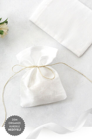 50 adet osmanlı ipeği kına, söz, nişan hediye kesesi, 10x15 cm, Beyaz (20m Organze Kurdele Hediye) - Bimotif