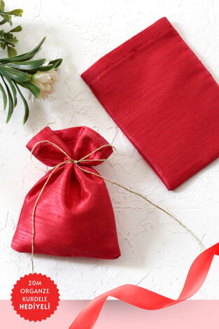 50 adet osmanlı ipeği kına, söz, nişan hediye kesesi, 10x15 cm, Kırmızı (20m Organze Kurdele Hediye) - Bimotif