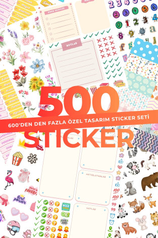 500 adet sticker, planner, ajanda, günlük, bullet ve karışık eğlenceli sticker seti (10 sayfa) - Bimotif