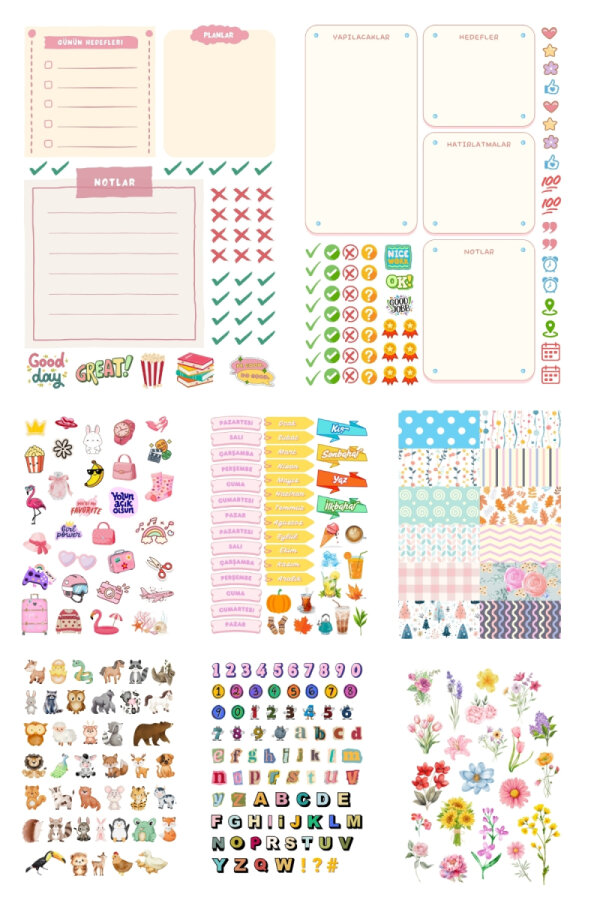 500 adet sticker, planner, ajanda, günlük, bullet ve karışık eğlenceli sticker seti (10 sayfa) - 3