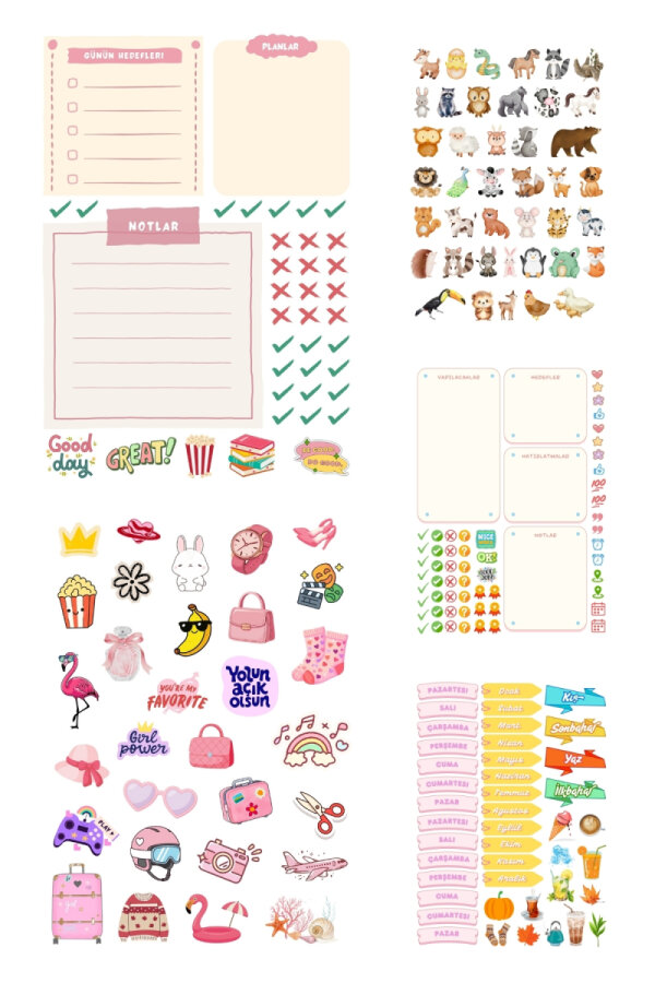 500 adet sticker, planner, ajanda, günlük, bullet ve karışık eğlenceli sticker seti (10 sayfa) - 4