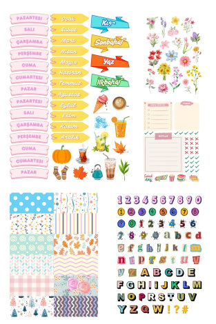 500 adet sticker, planner, ajanda, günlük, bullet ve karışık eğlenceli sticker seti (10 sayfa) - 5