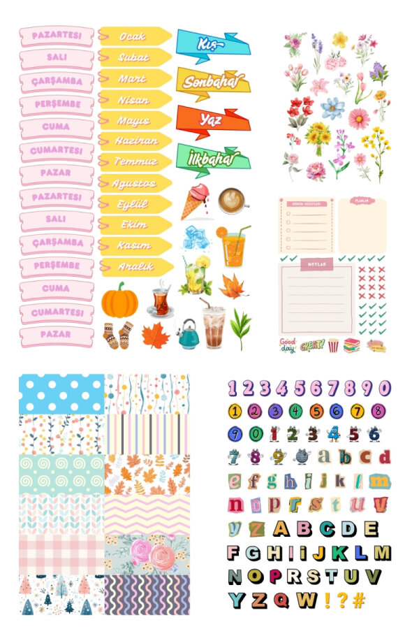 500 adet sticker, planner, ajanda, günlük, bullet ve karışık eğlenceli sticker seti (10 sayfa) - 5
