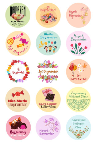 50li Bantlı Bayrama Özel Hediye Şeker Poşeti OPP (Turuncu) ve 60 adet İyi Bayramlar Sticker - Bimotif (1)