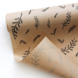 5li Büyük Boy Ambalaj, Paket Kağıdı, 70x100 cm Yaprak Desenli, Kraft-Siyah - Bimotif (1)