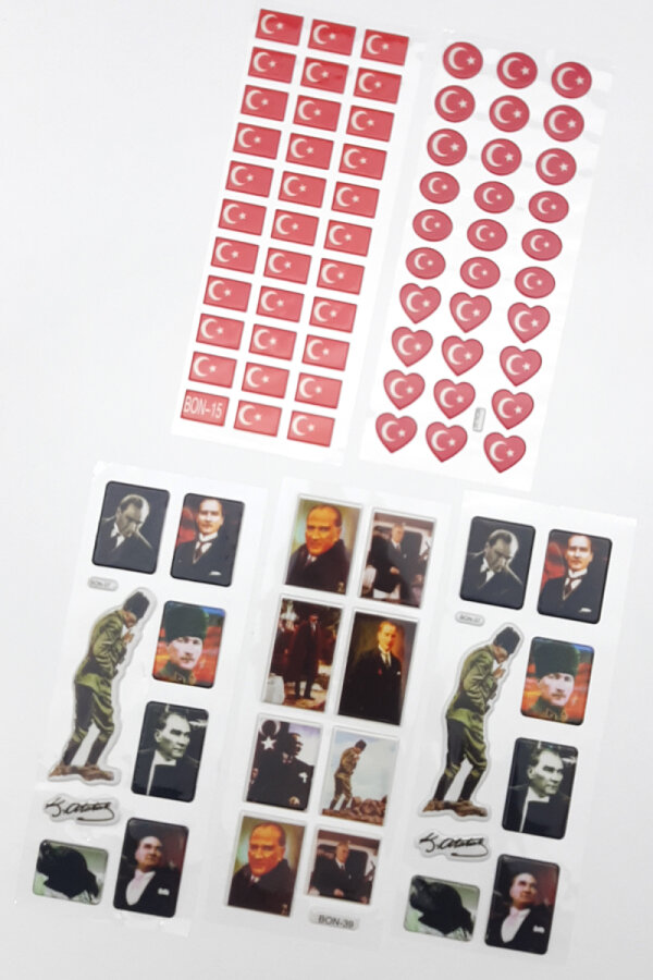 5li kabartmalı yapışkan sticker seti (13x7 cm), Atatürk ve Türk Bayrağı - 1