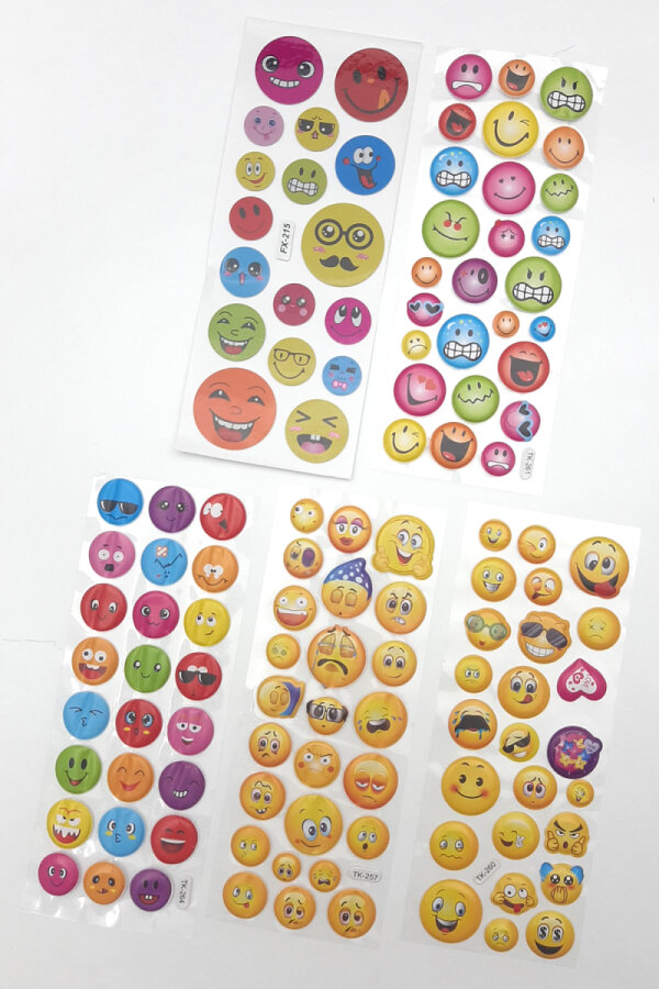 5li kabartmalı yapışkan sticker seti (13x7 cm), Karışık Emojiler ve İfadeler - 1