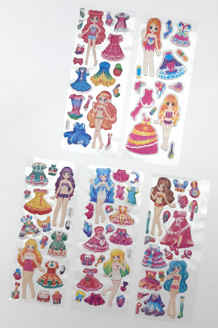 5li kabartmalı yapışkan sticker seti (13x7 cm), Kız Kıyafet Kombinleri - Bimotif