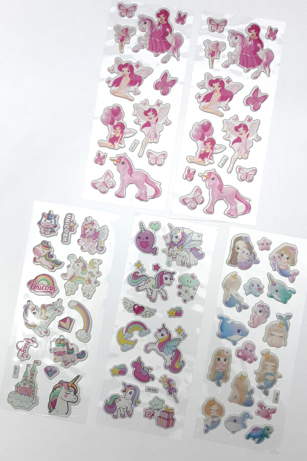 5li kabartmalı yapışkan sticker seti (13x7 cm), Masal Prensesi ve Boynuzlu At - 1