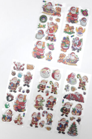 5li kabartmalı yapışkan sticker seti (13x7 cm), Noel Baba ve Yılbaşı Figürleri - Bimotif