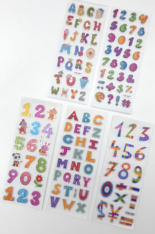 5li kabartmalı yapışkan sticker seti (13x7 cm), Renkli Harfler - Bimotif