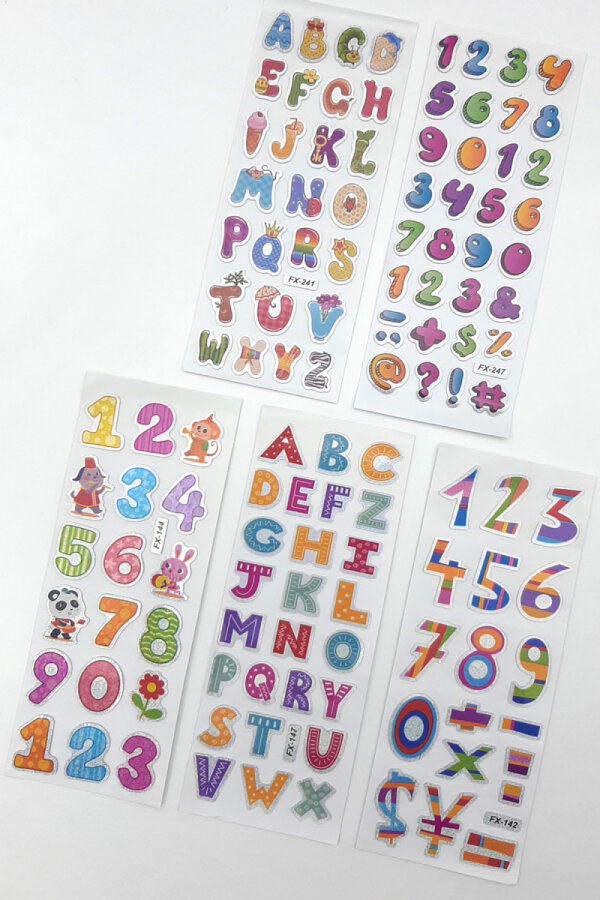 5li kabartmalı yapışkan sticker seti (13x7 cm), Renkli Harfler - 1