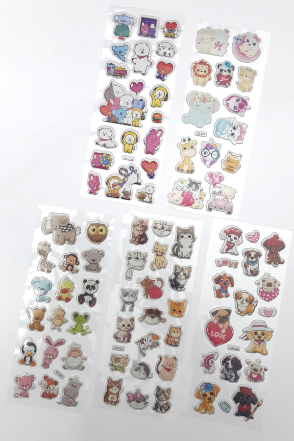 5li kabartmalı yapışkan sticker seti (13x7 cm), Sevimli Kedi ve Köpekler - 1