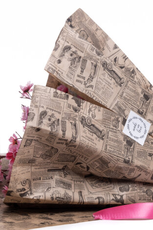 5li Paket Kağıdı (Vintage Desenli), 35m Paket İpi ve 35 adet Stickerdan oluşan ambalaj seti - Bimotif (1)