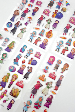 6 adet kabartmalı yapışkan sticker, İslami kız figürleri - Bimotif (1)