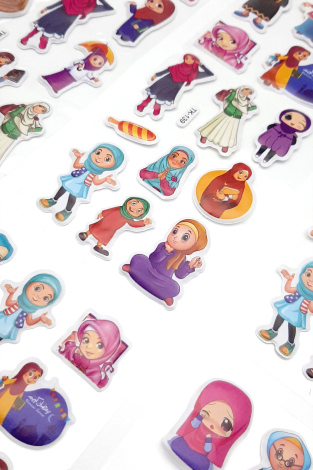 6 adet kabartmalı yapışkan sticker, İslami kız figürleri - 3