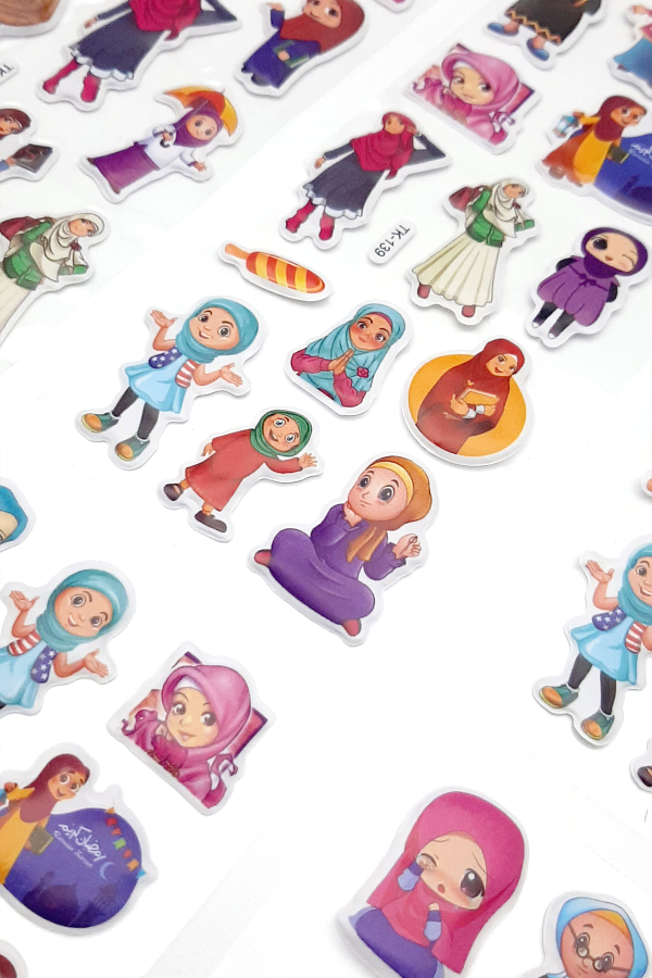 6 adet kabartmalı yapışkan sticker, İslami kız figürleri - 3