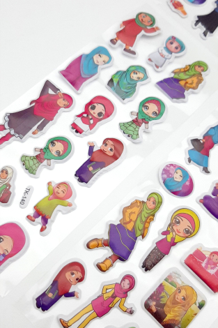 6 adet kabartmalı yapışkan sticker, İslami kız figürleri - 4