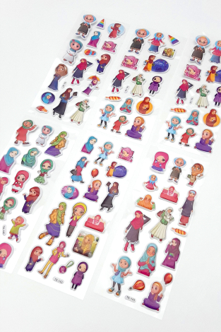 6 adet kabartmalı yapışkan sticker, İslami kız figürleri - Bimotif
