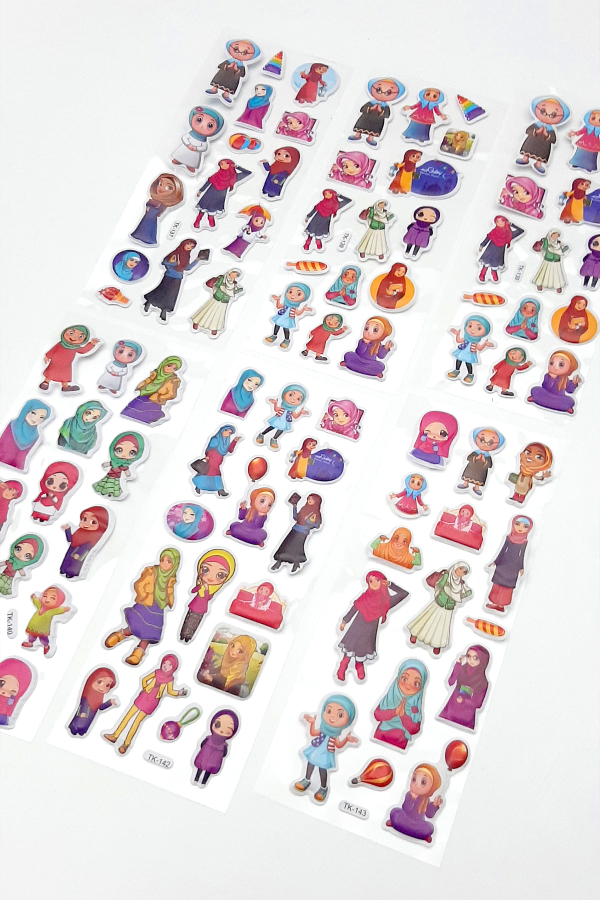 6 adet kabartmalı yapışkan sticker, İslami kız figürleri - 1