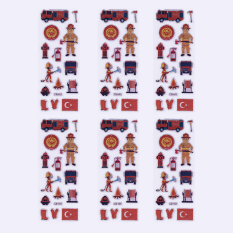6 adet kabartmalı yapışkan sticker, itfaiye - Bimotif